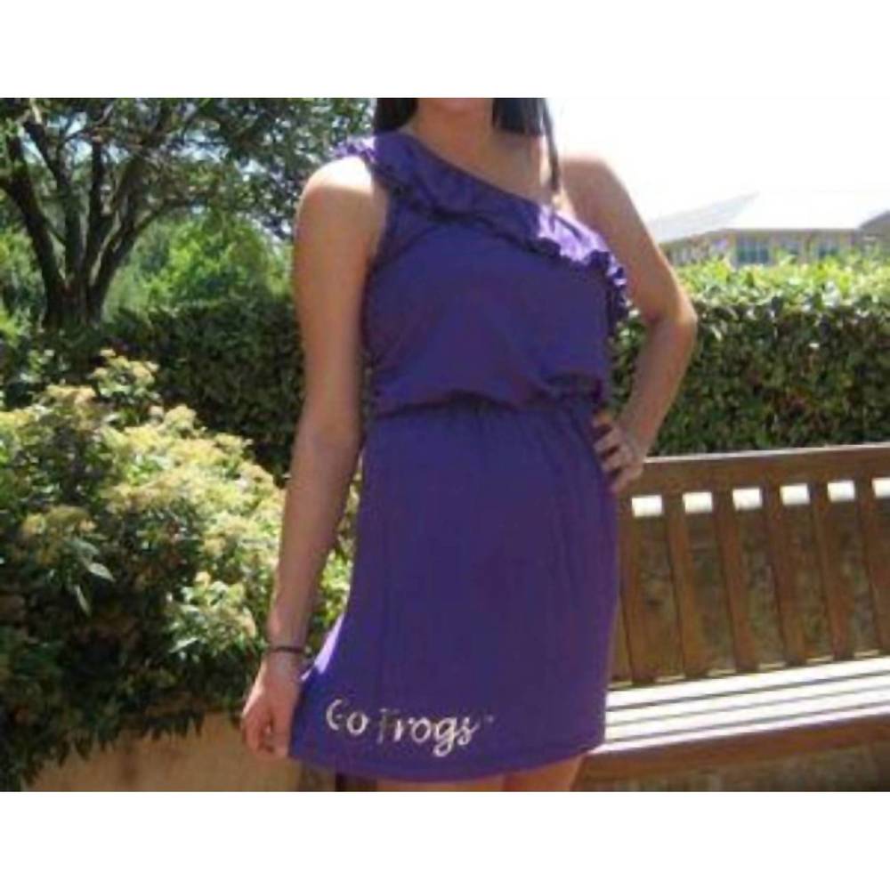 NEW LIVY LU tcu logo one shoulder dress in navy